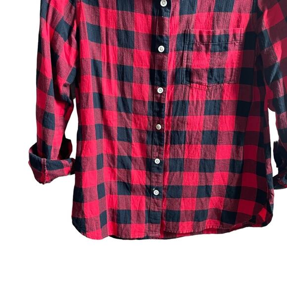 Old Navy Buffalo Check Plaid Button Down Classic Shirt Top Red Black Size Small - Picture 2 of 6